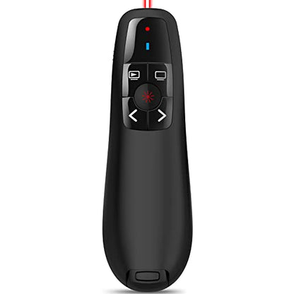 Wireless Presentation Clicker for Google Slides: 100ft Range | Ultra-Bright 656ft Red Pointer | Battery Powered - Plug & Play USB Presenter Remote with Volume & Black Screen for Mac Win PPT Keynote