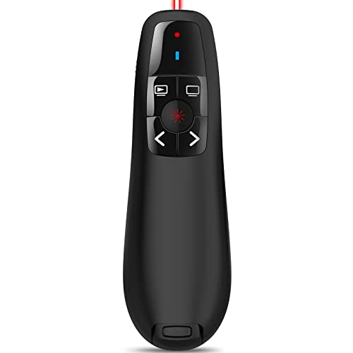 Wireless Presentation Clicker for Google Slides: 100ft Range | Ultra-Bright 656ft Red Pointer | Battery Powered - Plug & Play USB Presenter Remote with Volume & Black Screen for Mac Win PPT Keynote