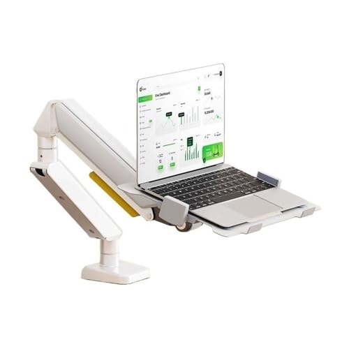 Laptop Mount with Adjustable Tray for 10-17”Notebook, Full Motion Gas Spring Mount Arm for 17-32”Monitor, C-Clamp and Grommet Base Desk Accessories-White - color: White