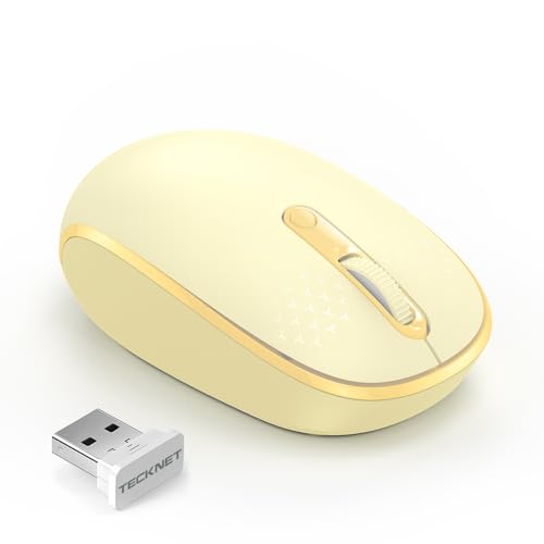 TECKNET Compact Ambidextrous Wireless Mouse for Laptop Yellow | 2.4G Quiet Computer Mouse with USB Receiver, 3 Adjustable DPI Portable Cordless Mice for Chromebook, Laptop, PC, Mac - color: Yellow