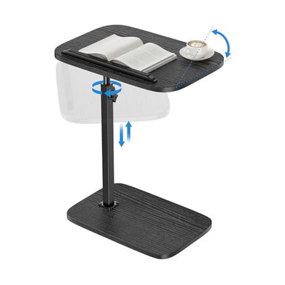 HUANUO TV Tray Table, Adjustable Height TV Tray with 360° Swivel & 90° Tilt, Sturdy Side Table with Anti-Slip Bar for Laptop, Eating, Space-Saving Side Table for Couch, Bedside, Living Room (Black) - color: Black