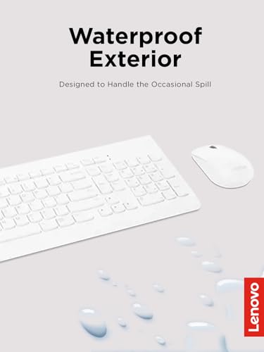 Lenovo 510 Wireless Combo with 2.4 GHz USB Receiver, Slim Full Size Keyboard, Full Number Pad, 1200 DPI Optical Mouse, Left or Right Hand, GX30W75336, White - color: White