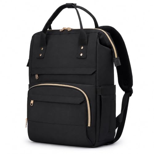 Laptop Backpack for Women, 15.6 Inch Work Backpack Purse with Large Capacity, Water-Resistant Nurse Bag, College Bookbag for School, Casual Travel Daypack, Black - color: Black