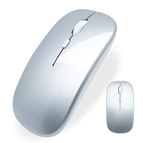 Wireless Bluetooth Mouse for iPad/MacBook Pro/Air/Laptop/pc Rechargeable Silent Mouse Portable Slim for Surface Pro/Lenovo/Samsung Tablet (Bright Silver) - color: Bright Silver