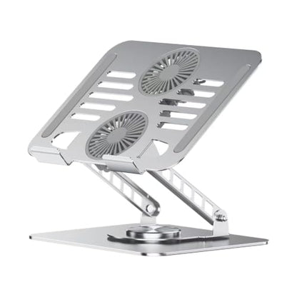 Aluminum Rotatable Laptop Stand | Dual Cooling Fans, Height Adjustable - color: Silver