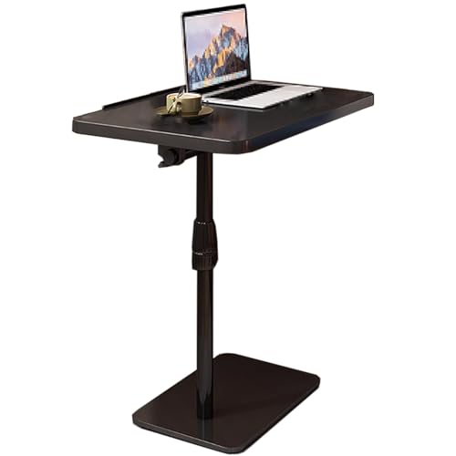 Overbed Table Tray Artificial Board Bedside Table, Office Sofa Side Table, Laptop Table, can Lift and Flip with Antis Fall Strips, Used for Home, Hospitals(Brown) - color: Brown
