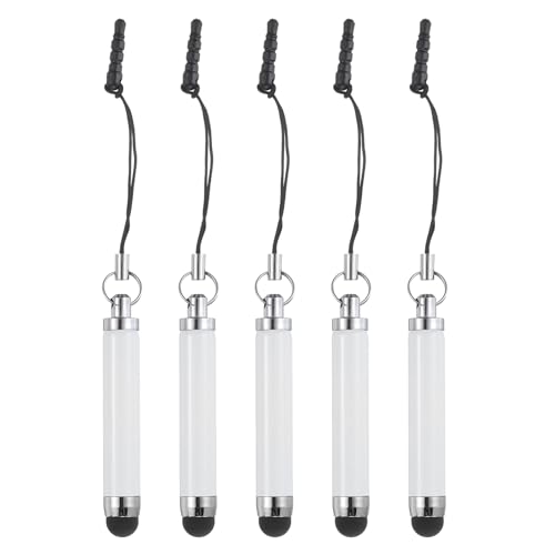 MECCANIXITY 5pcs Metallic Stylus Pen Retractable Aluminum Alloy Mini Capacitive Pens for Universal All Touch Screen Devices, White - color: White