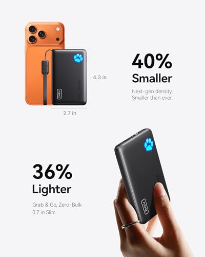 INIU 45W Fast Charging Portable Charger, Smaller 10000mAh Travel Power Bank | Flight-Safe, Detachable USB C Cable, Travel Essential, External Battery Phone Pack for iPhone 17 Samsung S26 iPad etc - color: Black