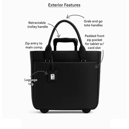 FRANCINE Women's Roller Laptop Tote Bag 17 Inch – Rolling Laptop Tote for Women, Laptop Roller Bag with Trolley Handle (Black) - color: Black