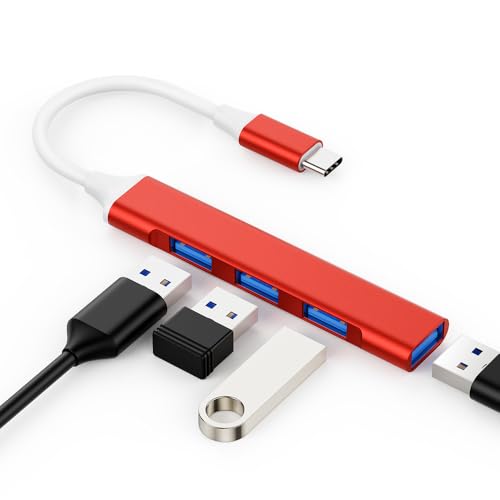 Mac USB C Adapter - Type C USB Adapter Hub with 4 Ports: 1 USB 3.0 + 3 USB 2.0, Ultra-Slim Aluminum Design, 5Gbps Transfer, Adapter for Mac USB C, Type C USB Hub (Red)
