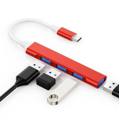 Mac USB C Adapter - Type C USB Adapter Hub with 4 Ports: 1 USB 3.0 + 3 USB 2.0, Ultra-Slim Aluminum Design, 5Gbps Transfer, Adapter for Mac USB C, Type C USB Hub (Red)