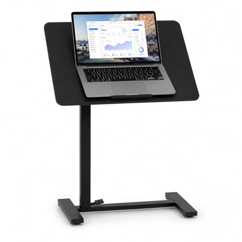 Mobile Standing Desk Adjustable Overbed Table, Pneumatic Height Adjustable Rolling Laptop Desk with Hidden Wheels, 0-180°Tilt Top Rolling Computer Cart Foldable for Home Office, Craft & Study, Black - color: Black, style: Fully Tiltable