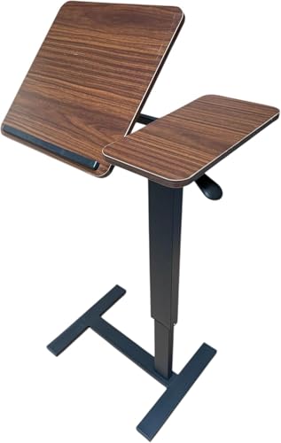 WSA Adjustable Standing Desk with Wheels Pneumatic Height Adjustable Rolling Laptop Desk Tiltable Mobile Computer Workstation Overbed Bedside Table for Home Office Sofa & Hospital Bed (Dark Walnut) - color: Dark Walnut