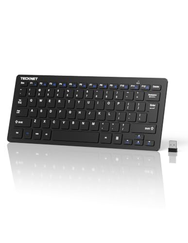 TECKNET 2.4G Wireless Keyboard - Mini Compact Keyboard with Media Hotkeys, 12-Month Battery Life, Compatible with PC, Desktop, Laptop, Smart TV - Black - color: Black