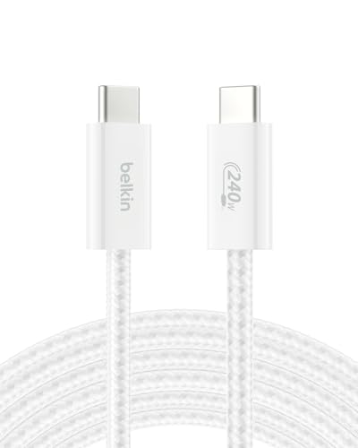 Belkin USB C to USB C 240W Braided Cable 9.9ft Fast iPhone Charger Cord | iPhone 17, Samsung Galaxy S26, Pixel 10, Airpods, iPad, Nintendo Switch 2, MacBook, Steam Deck, Travel, Chromebook, Braided - color: White, style: 9.9 ft