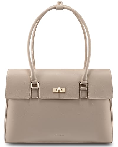 LOVEVOOK Laptop Bag for Women Work Tote Messenger Bag Waterproof Business Office Professional Handbag Shoulder Bag - color: Apricot, size: 15.6 inch