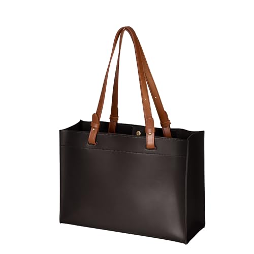 SUNLIGHT LEAVES Vegan Leather Convertible Tote Bag For Women Vintage Large Shoulder Bag Simple A4 Purse Retro Classic Handbag - color: Black