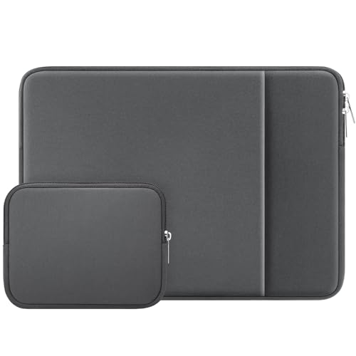 RAINYEAR 14 Inch Laptop Sleeve Case with Pocket & Accessories Pouch, Gray | Protective Padded Zipper Soft Laptop Case Carrying Computer Bag Compatible with 14 Inch Notebook Chromebook Tablet Ultrabook - color: Gray, size: 14"