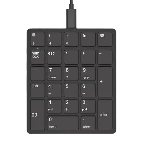 Wired Number Pad 26 Keys Numeric Keypad with Calculator Key and Financial Currency Symbols Portable Mini Numpad for Windows, PC, Computer, Laptop, Notebook, Desktop (Black)