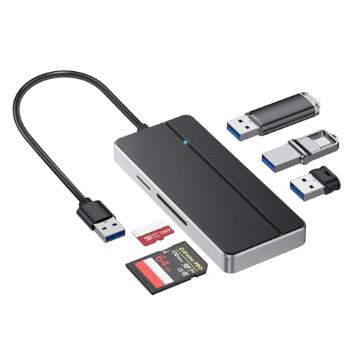 Orlian 5-in-1 USB 3.0 Hub Adapter Hub, with 3 USB 3.0 Ports, SD and microSD Card Reader, USB A to USB C Adapter, for MacBook Pro, iMac, XPS, Surface Pro, S20, S10[Charging NOT Supported]