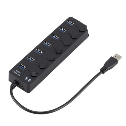 7-Port USB 3.0 USB-Hub with Individual On/Off Switches, High Speed USB Splitter, for Laptop PC Computer and USB Peripherals