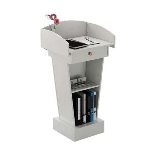 Lectern Podium Stand, Podium Stand Lecterns Minimalist Podium Stand with Drawers and Open Storage Lecterns Wood Conference Table Portable Teacher Podiums Has Many uses - color: White