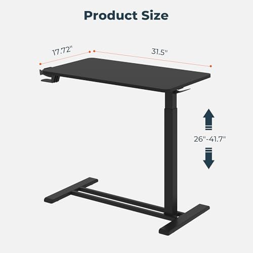 32''Large Medical Overbed Bedside Table with Wheels,Rolling Table | 31.5''x17.7'' Black Tabletop+Black Edging Pneumatic Tilting Desktop,Overbed Table with Hidden Casters for Hospital Use - color: Black+black, size: Large