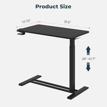 32''Large Medical Overbed Bedside Table with Wheels,Rolling Table | 31.5''x17.7'' Black Tabletop+Black Edging Pneumatic Tilting Desktop,Overbed Table with Hidden Casters for Hospital Use - color: Black+black, size: Large