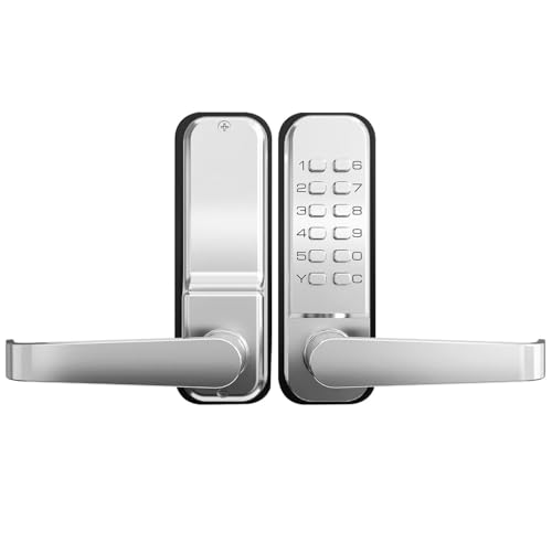 High-Security 12 Digit Keypad Mechanical Door Lock - Keyless Entry, Mechanical Code Lock with Handle, Waterproof & Rustproof, No Battery, Easy to Install, Silver, BH-MDLS0030102 - color: Satin Chrome - Square