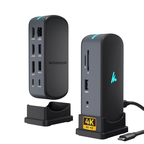 Type C 11 in 1 Wozoyo Docking Station, PD 100W, 2X4K@60Hz HDMI, 4K DisplayPort,2XUSB 5Gbps, 1 Gigabit Ethernet, SD/TF,AUX Port, Compatible Thunderbolt 4, macOS, Windows, Android & iOS - style: 11-in-1