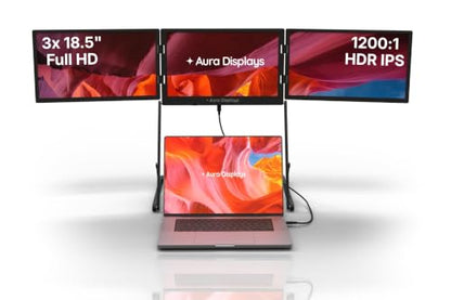 | Triple Aero Pro Max 18.5" | Portable Monitor Extender | Full Aluminum | Quad Screens | 3×18.5" FHD 1080P HDR IPS | USB-C & HDMI | Compatible 12-18.5" Laptops Windows MacOS - size: 3x 18.5" Full HD