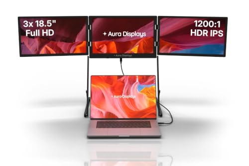 | Triple Aero Pro Max 18.5" | Portable Monitor Extender | Full Aluminum | Quad Screens | 3×18.5" FHD 1080P HDR IPS | USB-C & HDMI | Compatible 12-18.5" Laptops Windows MacOS - size: 3x 18.5" Full HD