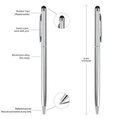 5-Pack Dual-Function Stylus Pens for Touch Screens & Writing - Compatible with iPad, iPhone, - color: Mixed