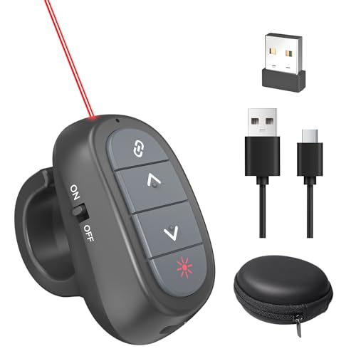 Ring-Style Presentation Clicker, Wireless Presenter Remote with USB Receiver (USB-A) | Hyperlink Control, Plug & Play, Carrying Case - size: Basic