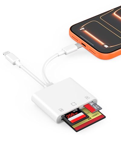 [Apple MFi Certified] 2-in-1 SD Card Reader for iPhone 17 16 15 14 13 12 11 | USB C & Lightning Memory Card Adapter with Compact Flash/CF/SD/MicroSD Slots Compatible with iPad MacBook Pro/Air/Mini Laptop - color: TWhite