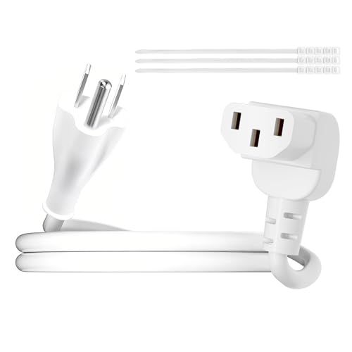 Adoreen 4 Ft Computer TV Replacement Power Cord White, 90 Degree Angled L-Shaped 18AWG 3-Prong AC Universal Power Supply Cable NEMA 5-15P to IEC 320 C13 for Printer, PC, Monitor TV LCD, ETL+Ties - size: 4FT, style: Straight to Angled