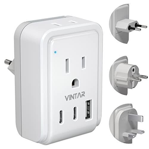 European Travel Plug Adapter Kit, VINTAR International Plug Adapter with 3 USB Ports (2 USB C,3.4A) 2 American Outlets, Type C,G,E/F Detachable Attachments, Adapter for US to UK Europe France Italy - style: 17W Type C/G/E/F - All Europe