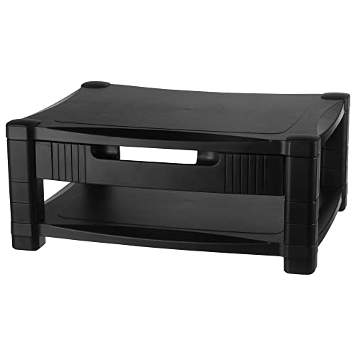 Kantek Two-Level Monitor Stand, 17" X 13.25" X 3.5" To 7", Black, Supports 50 Lbs - style: Two Level with Drawer