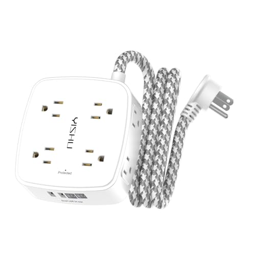 Surge Protector Power Strip - YISHU 8 Outlets with 4 USB (2 USB C) Charging Ports, 5Ft Braided Extension Cord, Flat Plug Multi Plug Outlet Extender Charging Station for Home Office, ETL, White - color: White(Braided), size: 5 Ft