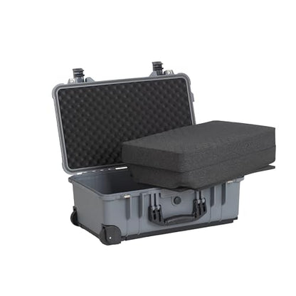 MEIJIA All Weather Rolling Waterproof Protective Case, Hard Camera Case,Dry Case with Retractable Pull Handle and Wheels,Foam Inserted,22 x13.81x9inches (Grey) - color: Grey