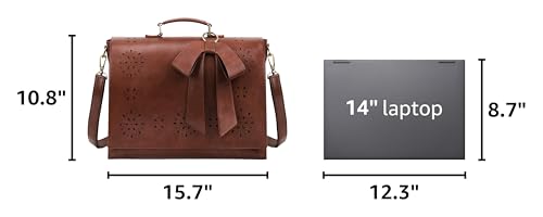 ECOSUSI Women's Briefcase Vegan Leather Laptop Bag for Work Shoulder Computer Satchel Bag with Detachable Bow - color: L-coffee