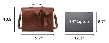 ECOSUSI Women's Briefcase Vegan Leather Laptop Bag for Work Shoulder Computer Satchel Bag with Detachable Bow - color: L-coffee
