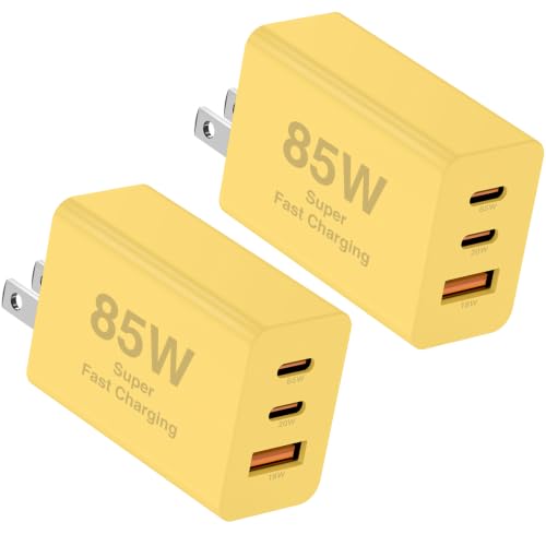 85W Dual USB C Charger Block, 3-Port Fast USB-C Power Adapter Wall Charger Plug Type C Charging Adapter for Laptop & Tablets/Android Phones iPhone 17/16/15 Pro Max, iPad Pro/Air/mini - color: Yellow