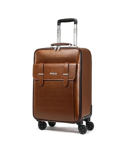 feilario Waterproof PVC Business Carry On Luggage, TSA Lock, Spinner Wheels | Hidden aluminum alloy handle, laptop pocket and magnetic front pocket keep business essentials smooth through airports - color: Brown