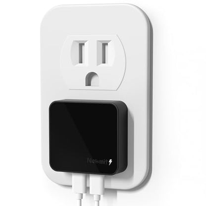 Nekmit Dual USB C Wall Charger, 50W PD PPS Fast USB Charger Block with 2 USB-C Ports, Flat USB C Wall Plug Adapter with Fixed Prongs for iPhone 17/16, MacBook Air, iPad and More (Black) - color: Black