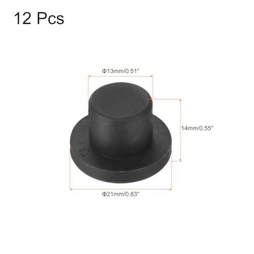 uxcell High Temp Silicone Plug Mount Dia 13mm/0.51 inch t Shaped Rubber Stopper Hole Plugs for Powder Coating Plating Waterproof Plugs Sealing Plugs Black Pack of 12(OD 21mm) - size: 13x21mm