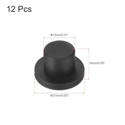 uxcell High Temp Silicone Plug Mount Dia 13mm/0.51 inch t Shaped Rubber Stopper Hole Plugs for Powder Coating Plating Waterproof Plugs Sealing Plugs Black Pack of 12(OD 21mm) - size: 13x21mm