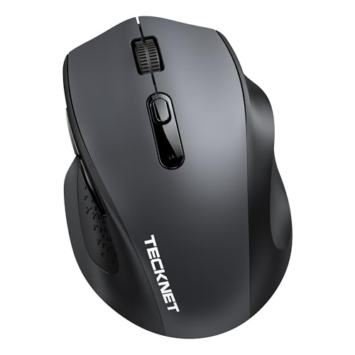 TECKNET Wireless Mouse for Laptop, Dual-Mode Bluetooth Wireless Mouse | (BT5.2/3.0 & 2.4G) Connection, Ergonomic Design, 5-Level DPI, Silent Click, Compatible with Laptop/PC/Windows/Chromebook - color: Dark Grey