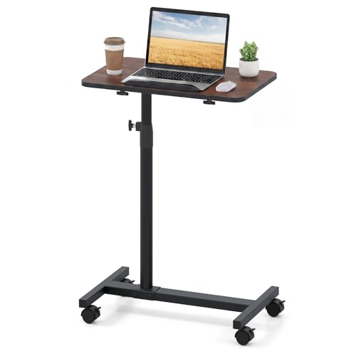 GIANTEX Overbed Table with Wheels, Medical Adjustable Bedside Table, Walnut | Mobile Standing Desk, Portable Laptop Table for Small Spaces, Bed Trays Table for Eating Home and Hospital - color: Walnut