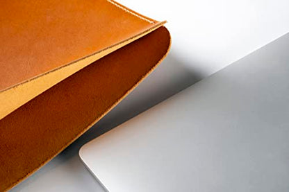 Leather Laptop Sleeve, Handmade Slim Case for MacBook Air 13" (M2) 2024, (M3) 2024 & 15 inch (M3) 2041 - color: Light Tobacco, size: 13"